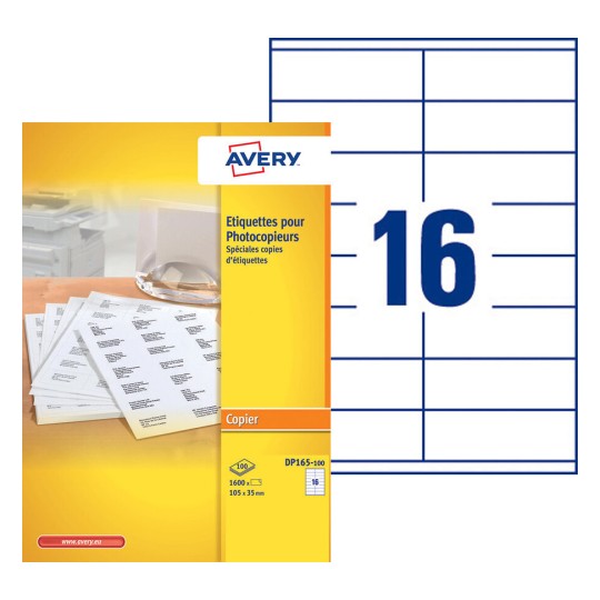 Etiquettes copieurs DP165-100 Contenu: 1.600 Etiquettes / 100 Feuilles