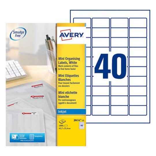 Etiquette mini J8654-25 Contenu: 1.000 Etiquettes / 25 Feuilles