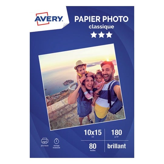 80 feuilles de papier photo brillant classique (180 g/m²) en format 10 x 15  cm 10x15, 180 g/m², Jet d'encre