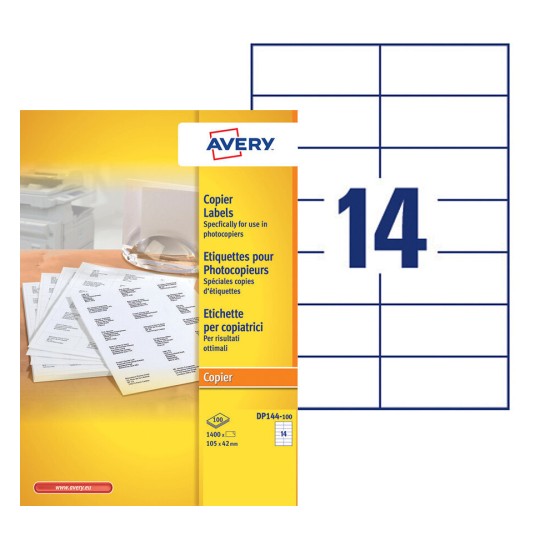 Etiquettes copieurs DP144-100 Contenu: 1.400 Etiquettes / 100 Feuilles