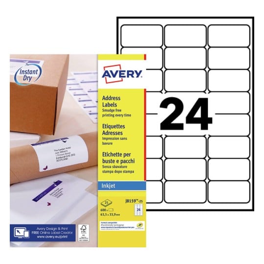 252 étiquettes adresse 63 x 38 mm Avery - Etiquettes Avery