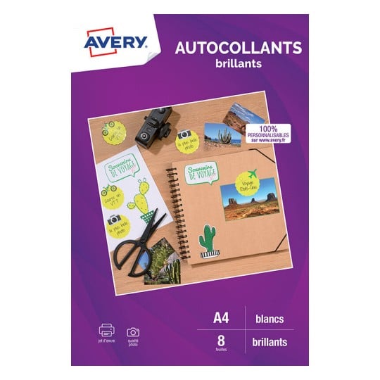 8 autocollants A4 en papier blanc brillant C9410BR