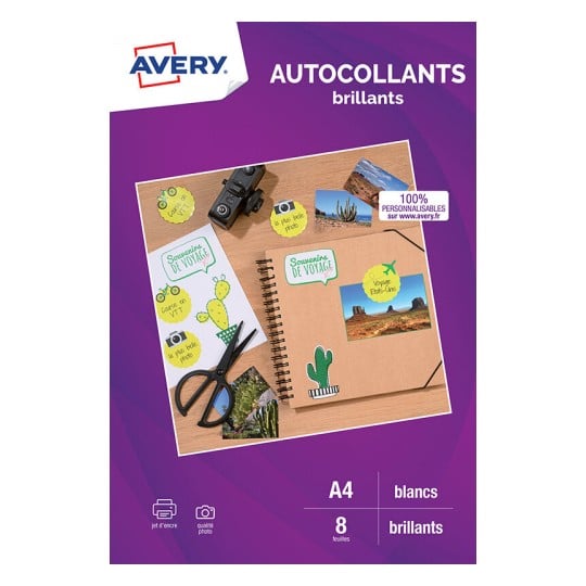 8 autocollants A4 en papier blanc brillant, C9410BR