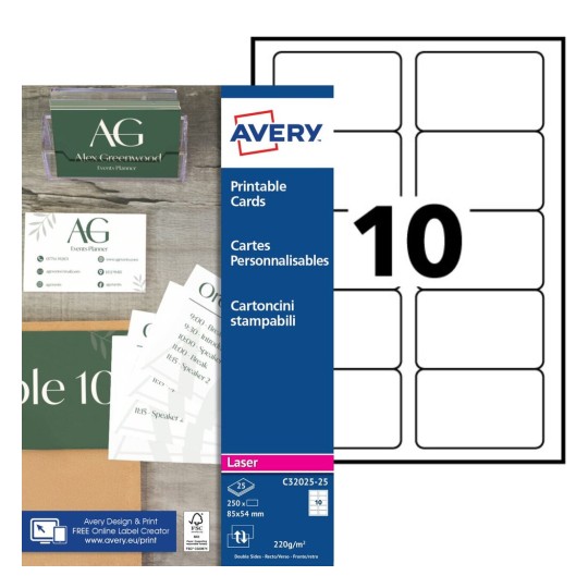 Cartes de visite C32025-25 Contenu: 250 Cartes / 25 Feuilles
