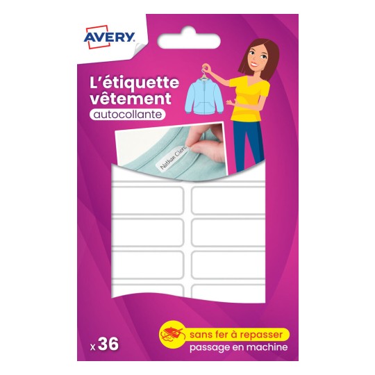 36 étiquettes vêtements autocollantes blanches ETVET36