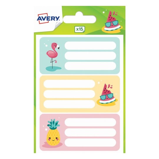 15 étiquettes scolaires autocollantes motifs tropicaux ECOL15F