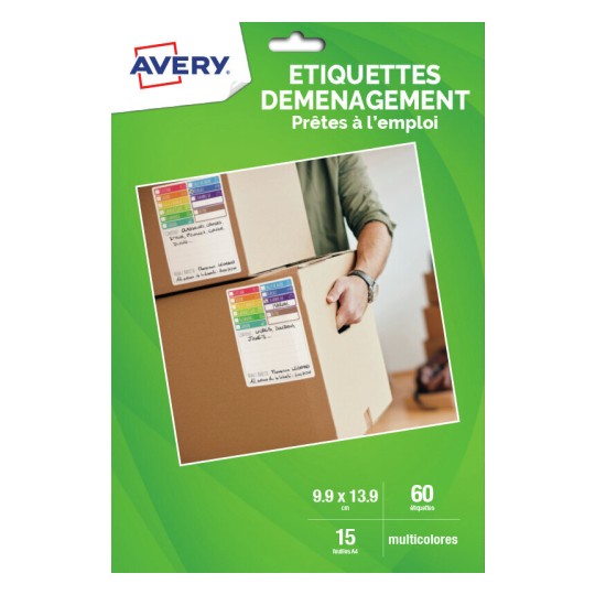 60 étiquettes déménagement multicolores pièces diverses DEM60