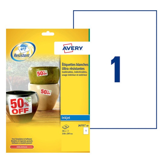 Etiquette ultra-résistante J4775-10 Contenu: 10 Etiquettes / 10 Feuilles