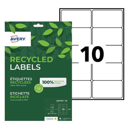 Etiquettes 100% recyclées LR7173-15 Contenu: 150 Etiquettes / 15 Feuille