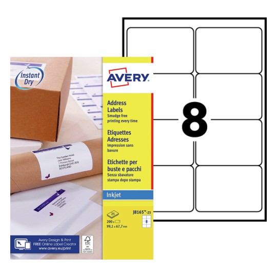Etiquettes d'expédition J8165-25 Contenu: 200 Etiquettes / 25 Feuilles