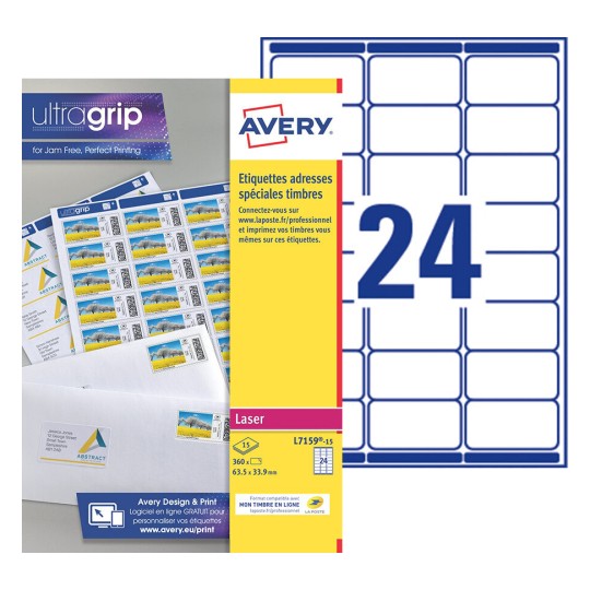 Papier créatif AVERY 72 Etiquettes pour timbres 63.5x33.9mm