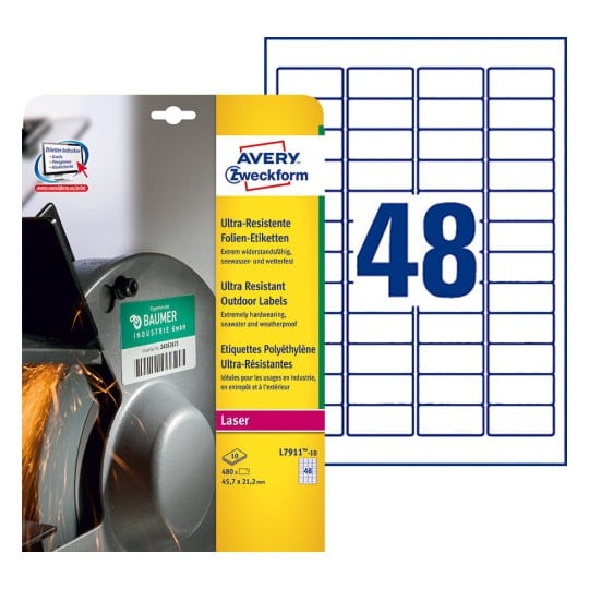 Etiquettes ultra résistantes L7911-10 Contenu: 480 Etiquettes / 10 Feuilles
