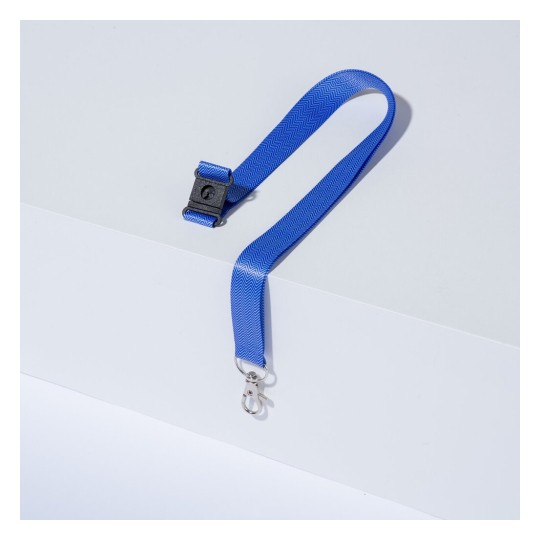 1 Tour de cou pré-imprimé Blanc/bleu avec mousqueton 2cm de large R4828WB-1