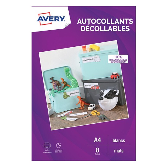 8 autocollants A4 blancs en papier décollable C9410REV