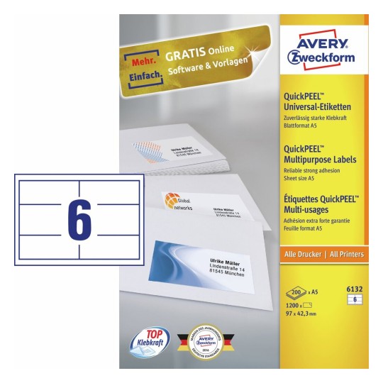 Etiquettes multi-usages 6132 Contenu: 1.200 Etiquettes / 200 Feuilles