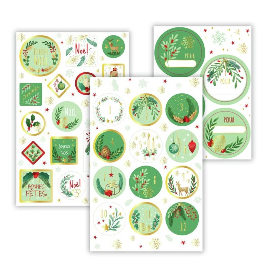 Lot d'étiquettes de Noël - motif nature NXMAS03