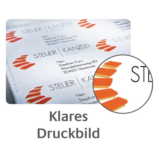 L'image montre des cartes de visite avec le texte "STEUERKANZLEI" et un motif en forme de marches. On voit les coordonnées d'une personne et un design graphique coloré.