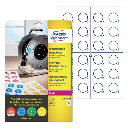 Pastilles calendrier, adhésif enlevable L7804-10 Contenu: 240 Etiquettes / 10 Feuilles