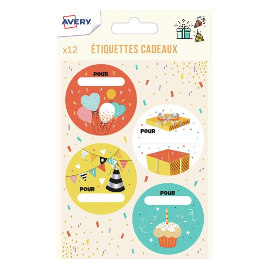 12 étiquettes cadeaux anniversaire - thème festif JGIFT05