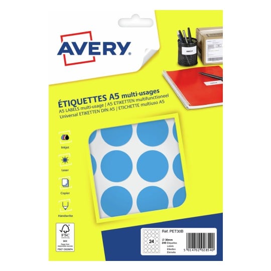 240 pastilles en étuis A5 PET30B