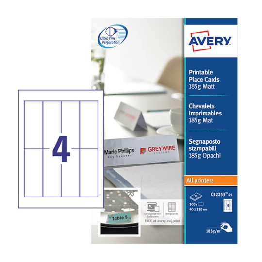 Chevalets imprimables C32253-25 Contenu: 100 Cartes / 25 Feuilles