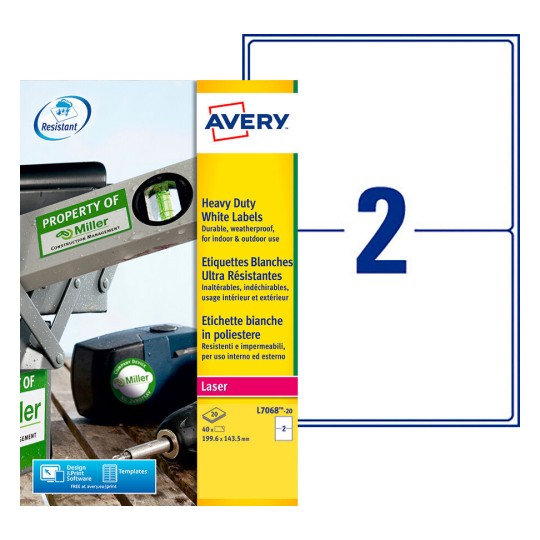 Etiquette ultra-résistante L7068-20 Contenu: 40 Etiquettes / 20 Feuilles