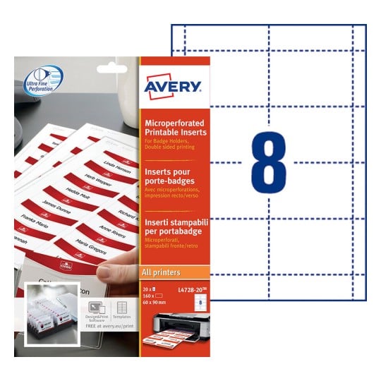 Inserts badges imprimables | L4728-20 | Avery
