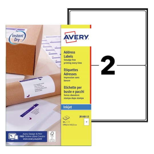 30 étiquettes jet d'encre en pochette J8168-15 Contenu: 30 Etiquettes / 15 Feuille