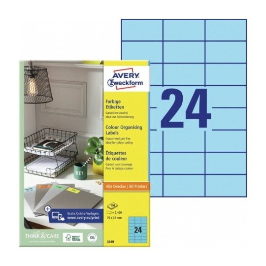 Etiquettes couleur 3449 Contenu: 2.400 Etiquettes / 100 Feuilles