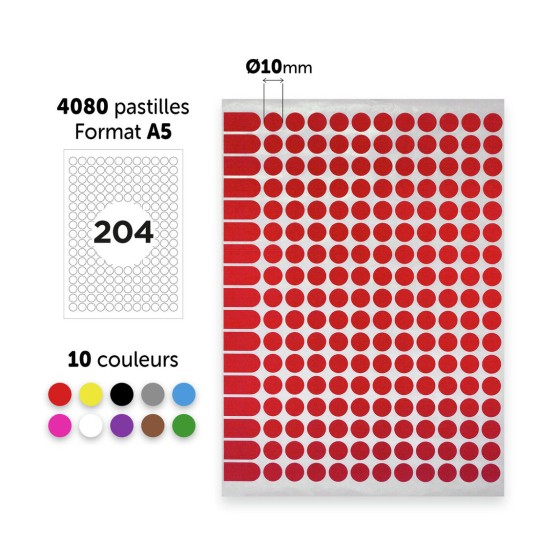 4080 pastilles en étui A5 PET10MX02 Ø 10 mm