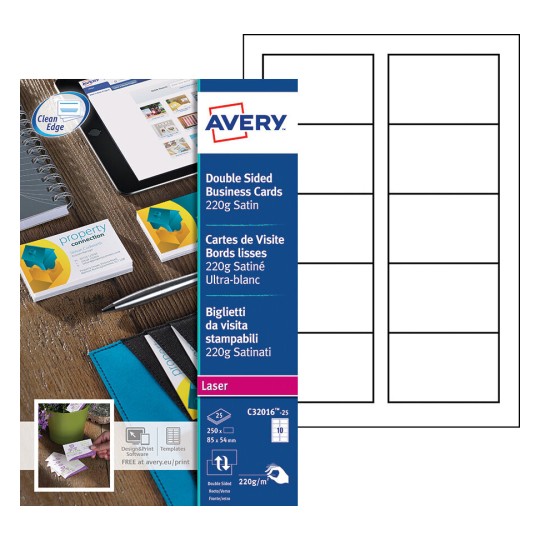 Cartes de visite C32016-25 Contenu: 250 Cartes / 25 Feuilles