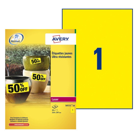Etiquette ultra-résistante L6111-20 Contenu: 20 Etiquettes / 20 Feuilles