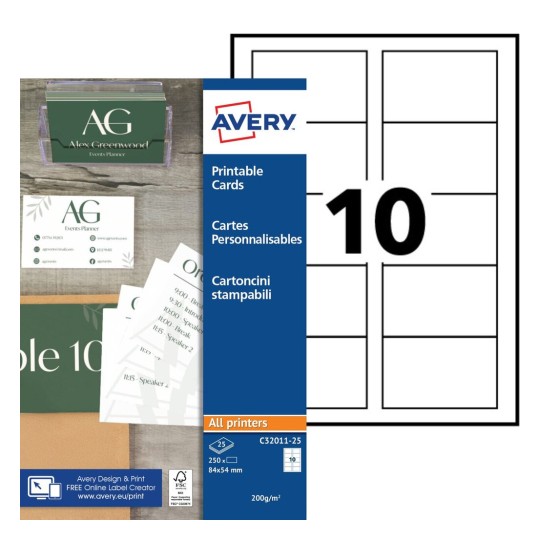 Cartes de visite C32011-25 Contenu: 250 Cartes / 25 Feuilles