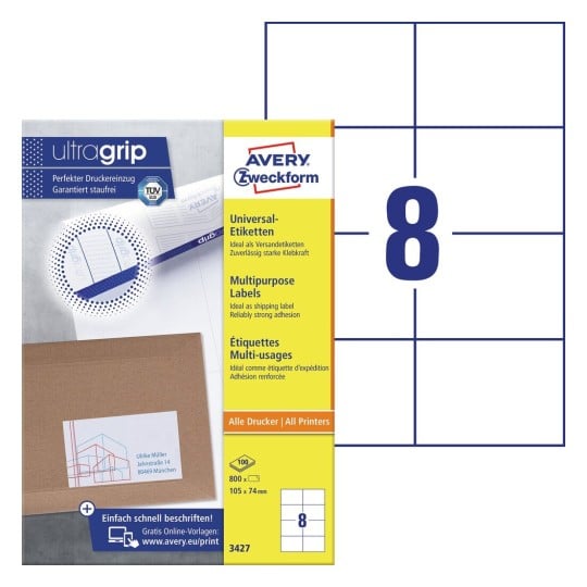 Etiquettes multi-usages 3427 Contenu: 800 Etiquettes / 100 Feuilles