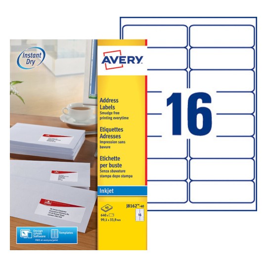 Etiquette adresse J8162-40 Contenu: 640 Etiquettes / 40 Feuilles