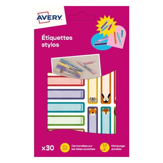 30 étiquettes stylos autocollantes motifs animaux RESMI30A