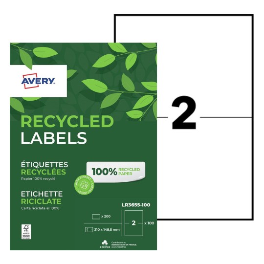200 étiquettes 100% recyclées LR3655-100 Contenu: 200 Etiquettes / 100 Feuille