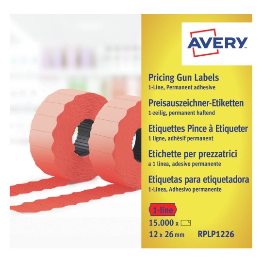 10 rouleaux de 1500 étiquettes rouges 26x12mm pour pince 1 ligne RPLP1226