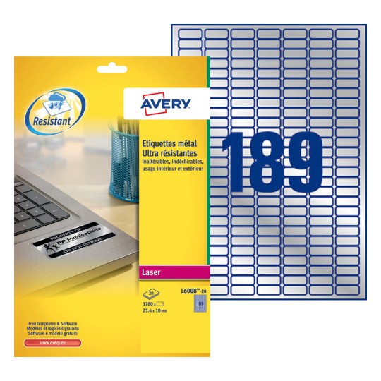 Etiquette ultra-résistante métallique L6008-20 Contenu: 3.780 Etiquettes / 20 Feuilles