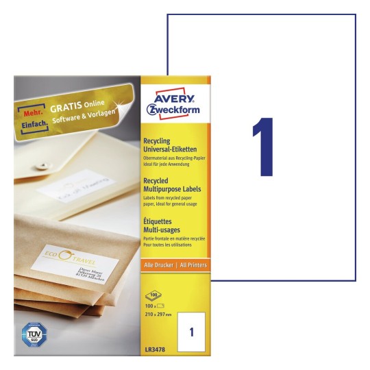 Etiquettes multi-usages recyclées LR3478 Contenu: 100 Etiquettes / 100 Feuilles
