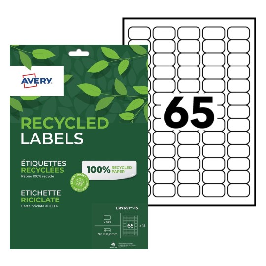 Etiquettes 100% recyclées LR7651-15 Contenu: 975 Etiquettes / 15 Feuille
