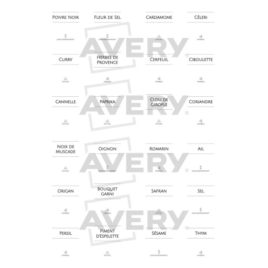 Etiquettes minimaliste pour bocaux alimentaires x48 (4,8 x 4,8cm) - AVERY  (Reconditionné)