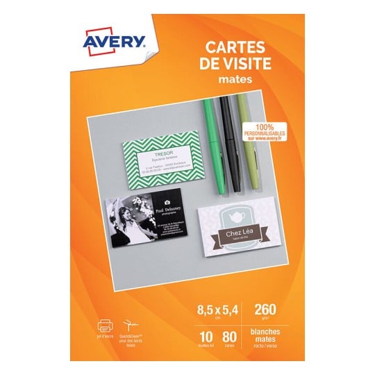 Carte de visite Avery Quick and Clean format 85 x 54 mm blanche