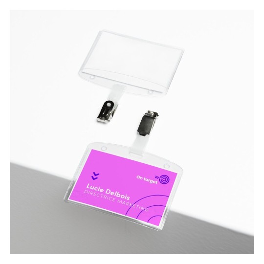 25 pochettes porte-badges 90 x 60 mm avec clip 4822