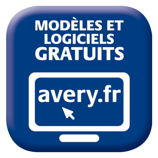 L'image présente un logo avec le texte 'MODÈLES ET LOGICIELS GRATUITS' sur un fond bleu, en référence au site avery.fr.