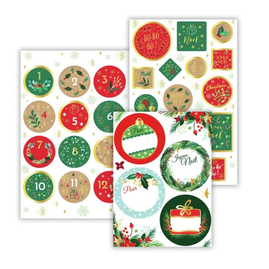 Lot d'étiquettes de Noël - motif traditionnel NXMAS02