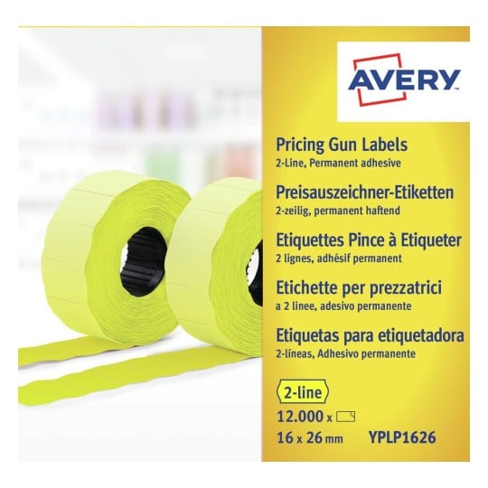 10 rouleaux de 1200 étiquettes jaunes 26x16 mm pour pinces 2 lignes YPLP1626