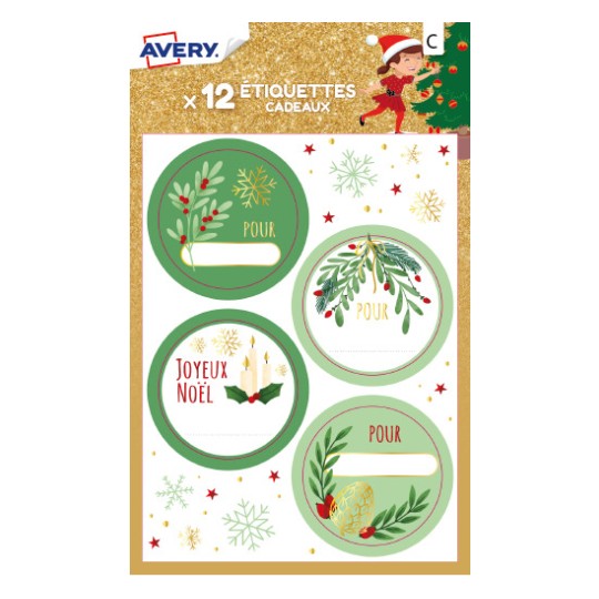 12 étiquettes cadeaux de Noël, motifs natures, vert NGIFT08