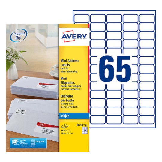 Etiquette mini J8651-25 Contenu: 1.625 Etiquettes / 25 Feuilles