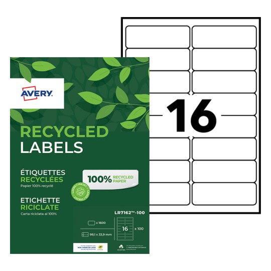 Etiquettes 100% recyclées LR7162-100 Contenu: 1.600 Etiquettes / 100 Feuilles